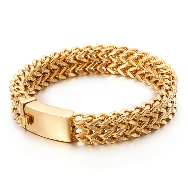 Mesh Polished Link Chain Bracelet 12mm Gold - iRelax® Australia