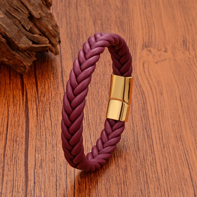 Handmade Woven Leather Wrap Bracelets Purple Rope-Gold - iRelax® Australia
