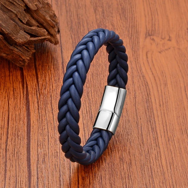 Handmade Woven Leather Wrap Bracelets Blue Leather-White - iRelax® Australia