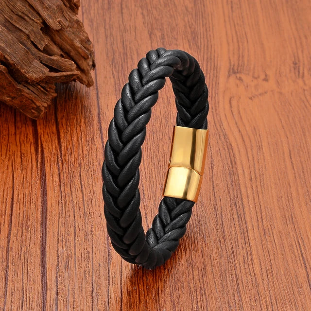 Handmade Woven Leather Wrap Bracelets Black Leather-Gold - iRelax® Australia