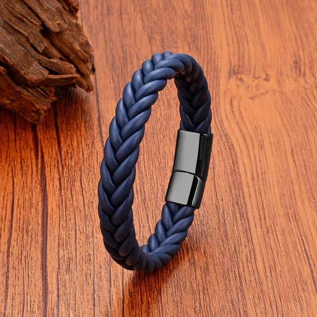 Handmade Woven Leather Wrap Bracelets Blue Leather-Black - iRelax® Australia
