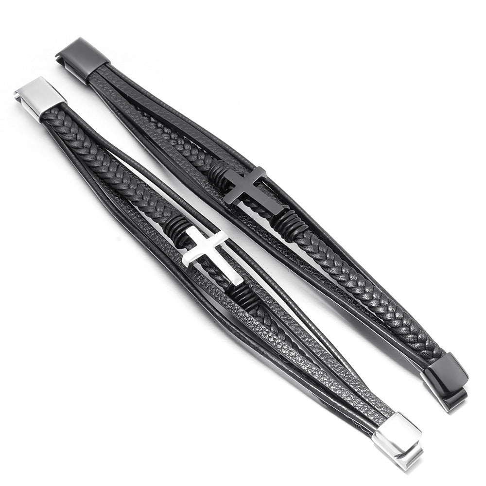 Braided Handmade Leather Magnetic Buckle Titanium Steel Cross Bracelet - iRelax® Australia