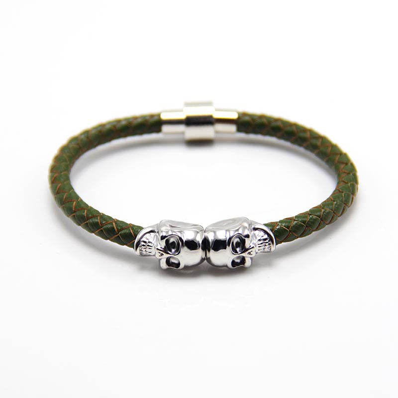 Ghost Head Leather Punk Style Skull Bracelet Green + White K - iRelax® Australia
