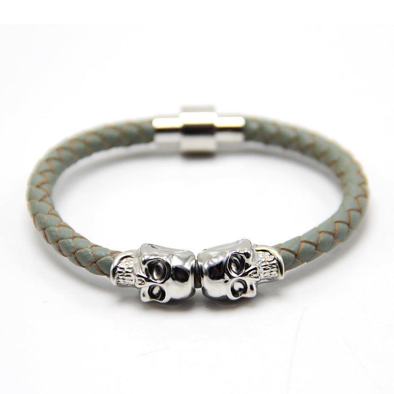 Ghost Head Leather Punk Style Skull Bracelet Grey + White K - iRelax® Australia