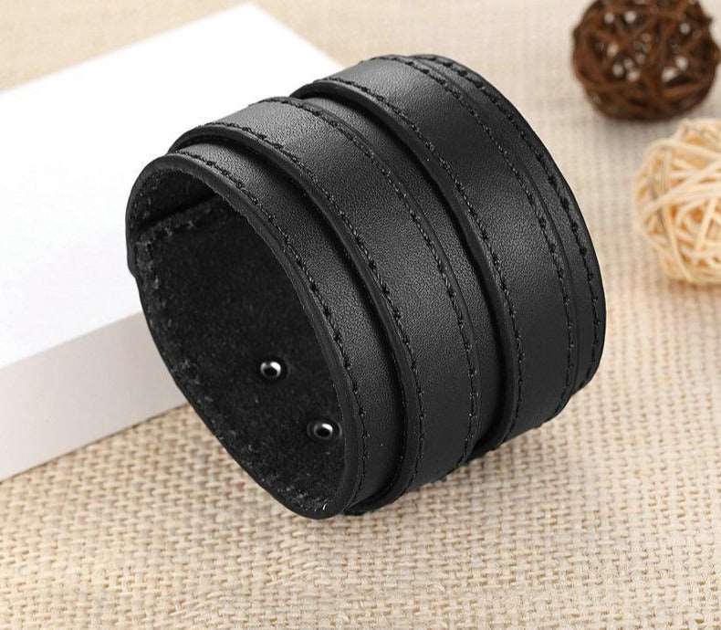 Double Belt Leather Wrist Wide Bracelet - iRelax® Australia