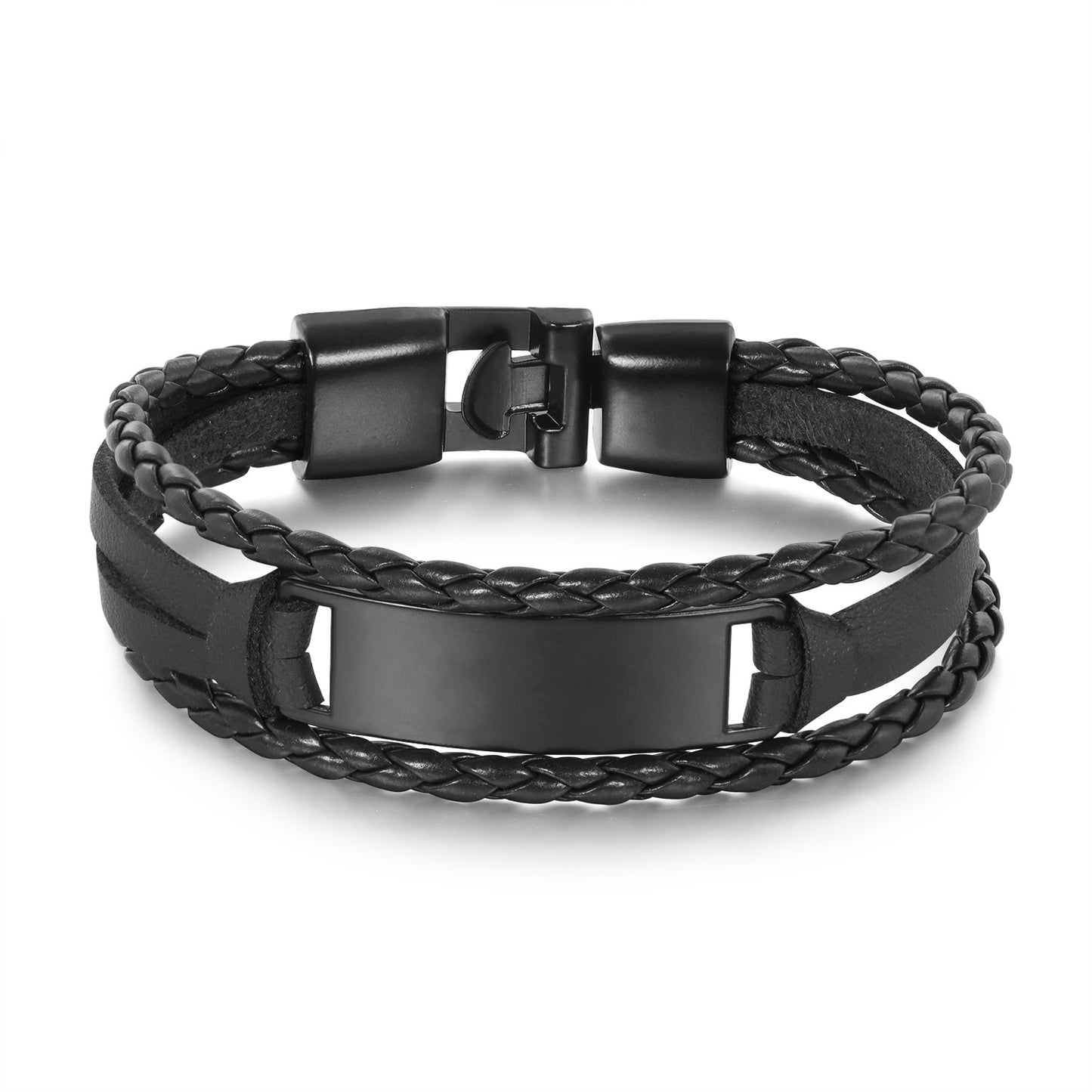 Simple And Versatile Multi-Layer Braided Leather Bracelet All Black - iRelax® Australia