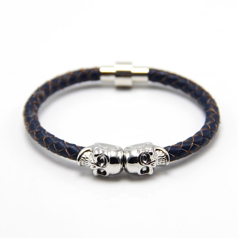 Ghost Head Leather Punk Style Skull Bracelet Blue + White K - iRelax® Australia