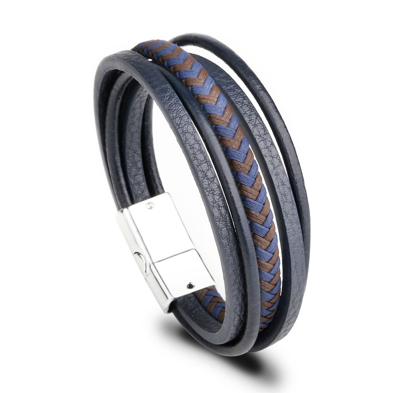 Handmade Rope Leather Ethnic Magnetic Bracelet Mixed Color White Buckle 23cm - iRelax® Australia