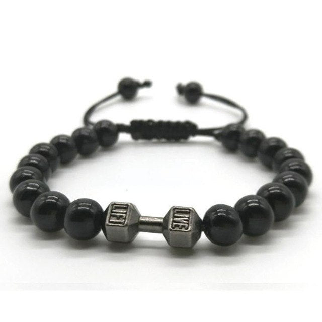 Scrub Volcanic Rock Tiger Eye Metal Dumbbell Handmade Rope Beaded Bracelet 18 - iRelax Australia