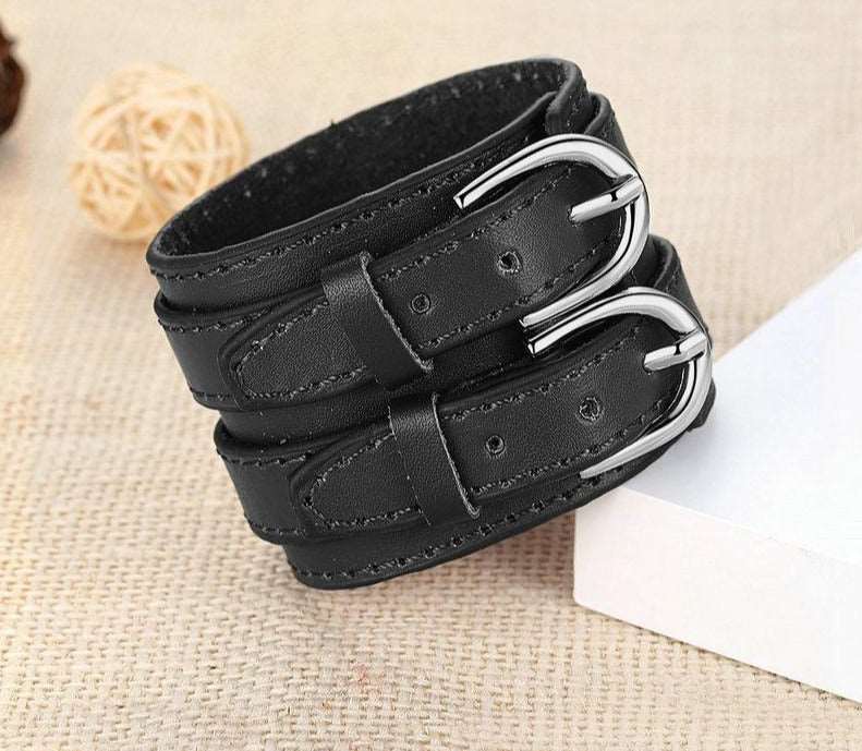 Double Belt Leather Wrist Wide Bracelet - iRelax® Australia