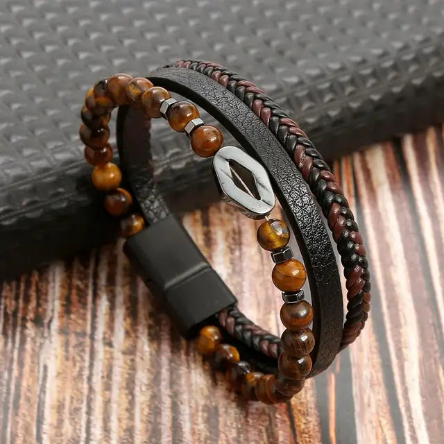 Classic Multilayer Leather Beaded Bracelet J1 - iRelax® Australia