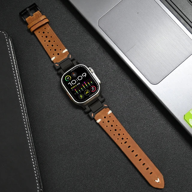 Genuine Leather Band for Apple Watch Ultra 2 Yellow Brown Black - iRelax Australia