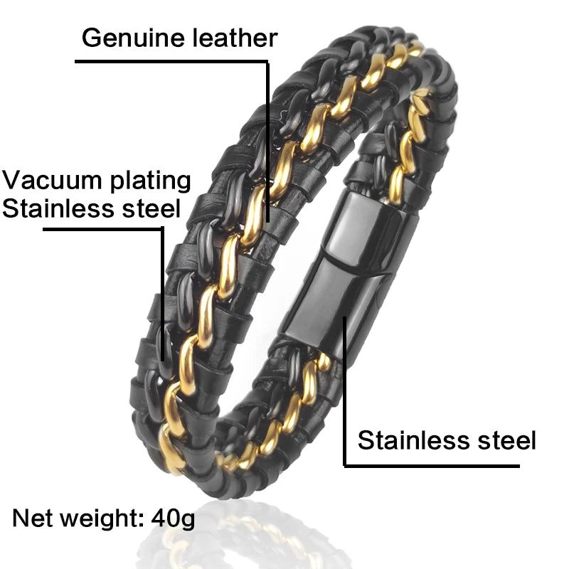 Genuine Leather Chain Magnetic Bracelet with Steel Clasp - iRelax® Australia