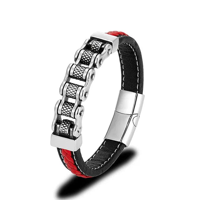 Punk Biker Chain Braided Genuine Leather Bracelet L1061 - iRelax Australia
