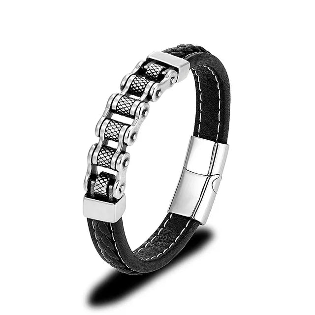 Punk Biker Chain Braided Genuine Leather Bracelet L1056 - iRelax Australia