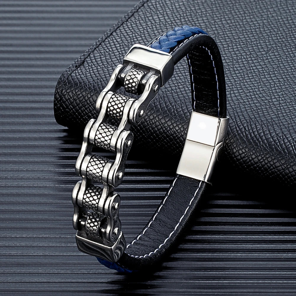 Punk Biker Chain Braided Genuine Leather Bracelet - iRelax Australia