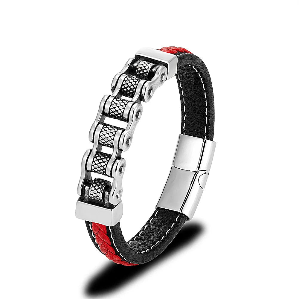 Punk Biker Chain Braided Genuine Leather Bracelet - iRelax Australia