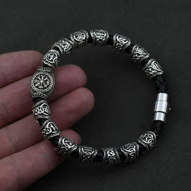 Viking Norse Runic Runes Beads Charm Magnetic Bracelet 15 Rune Beads Silver - iRelax® Australia