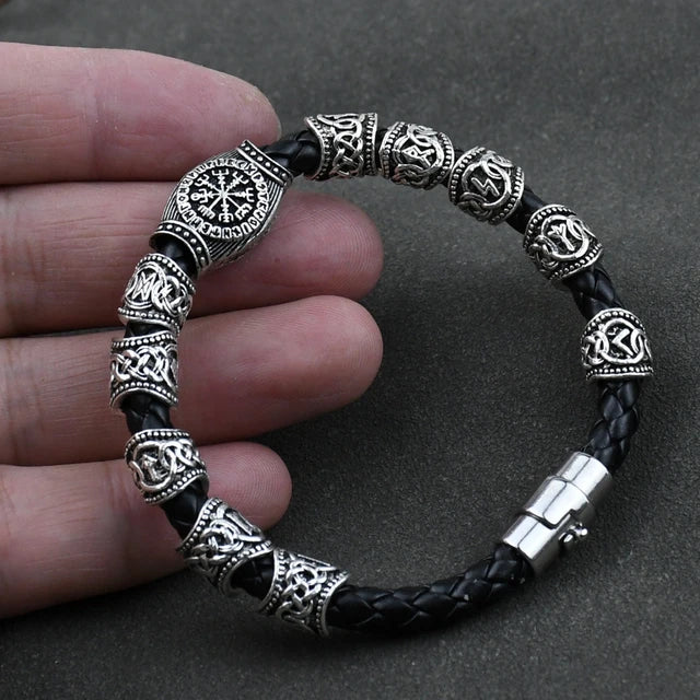 Viking Norse Runic Runes Beads Charm Magnetic Bracelet 11 Rune Beads Silver - iRelax® Australia