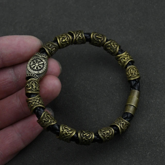 Viking Norse Runic Runes Beads Charm Magnetic Bracelet 15 Rune Beads Bronze - iRelax® Australia