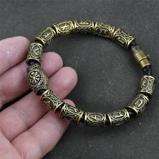 Viking Norse Runic Runes Beads Charm Magnetic Bracelet 13 Rune Beads Bronze - iRelax® Australia