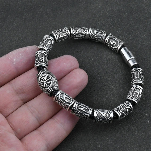 Viking Norse Runic Runes Beads Charm Magnetic Bracelet 13 Rune Beads Silver - iRelax® Australia