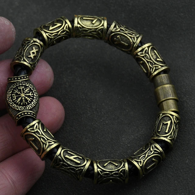 Viking Norse Runic Runes Beads Charm Magnetic Bracelet 11 Rune Beads Bronze - iRelax® Australia