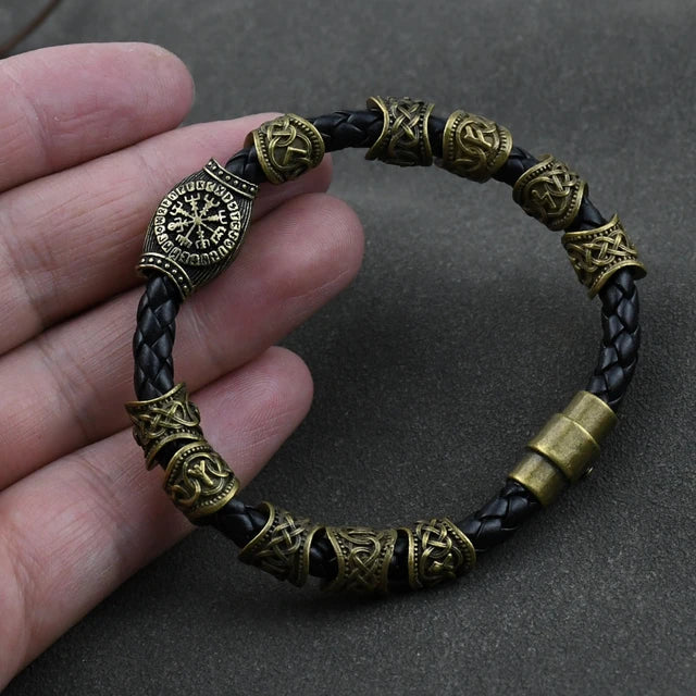 Viking Norse Runic Runes Beads Charm Magnetic Bracelet 11 Rune Beads Bronze - iRelax® Australia