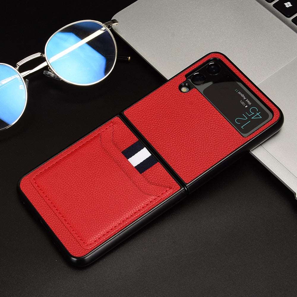 Anti-Shock Card Holder Leather Case for Samsung Galaxy Z Flip Red - iRelax® Australia