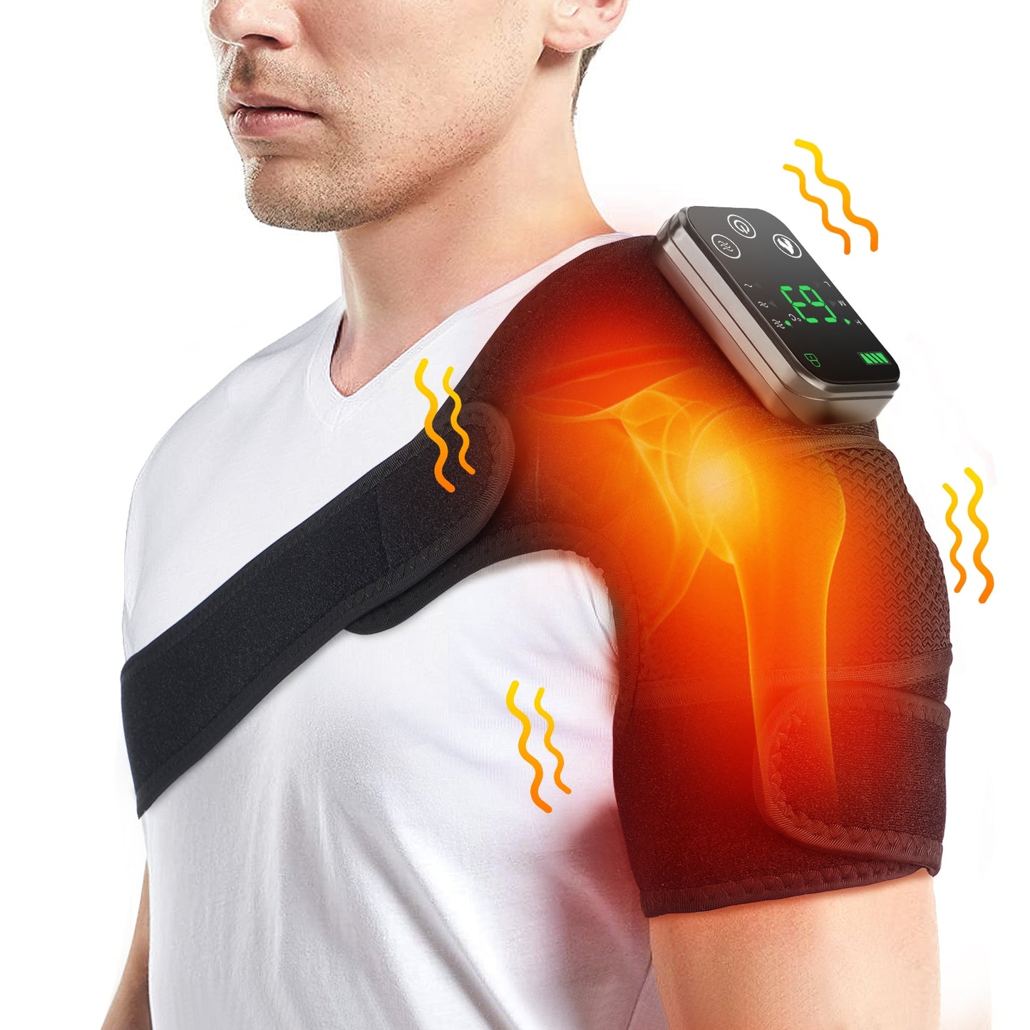 Electric Heating Shoulder Brace Vibration Massager Type 2-Black - iRelax Australia