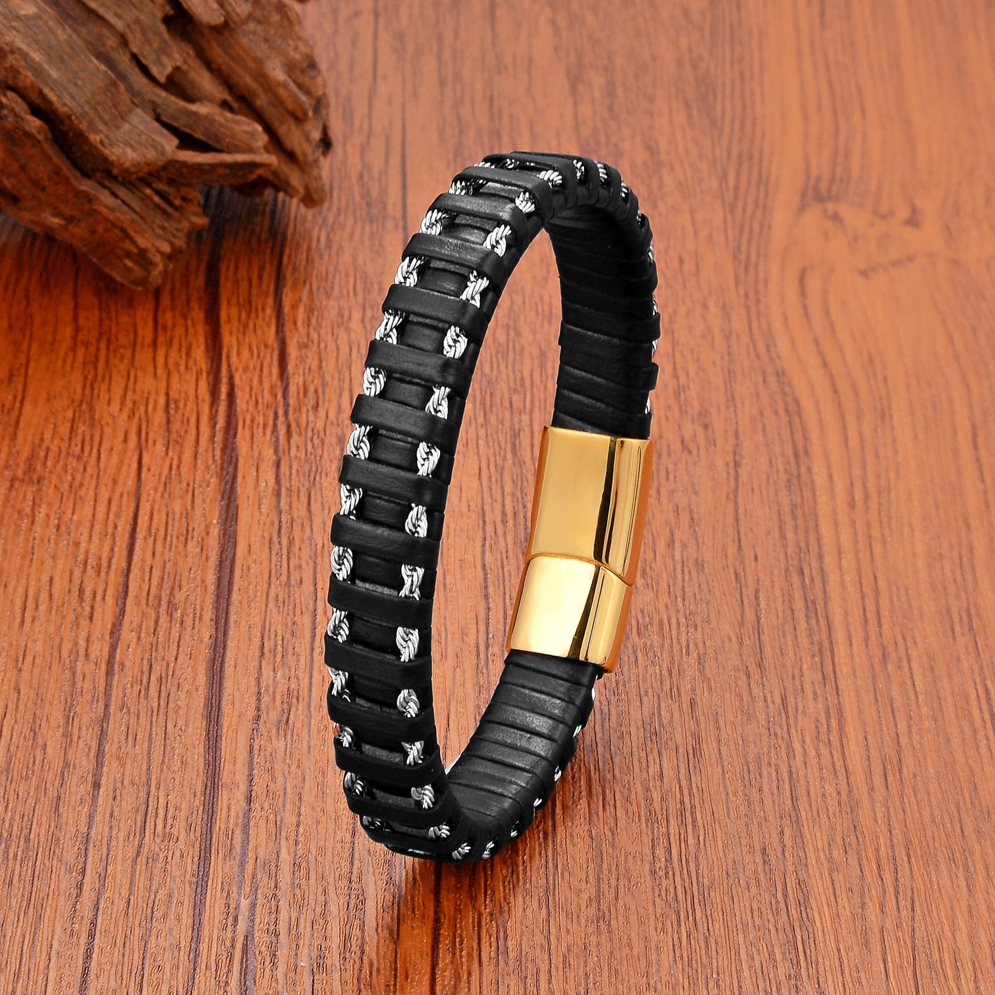 Vintage Hand-Woven Leather Cuff Bracelet Gold - iRelax® Australia