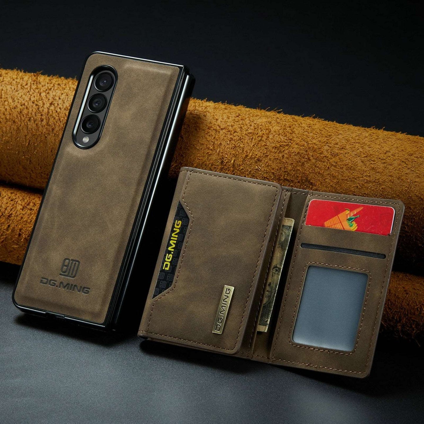 Anti-Drop Leather Case for Samsung Galaxy Z Fold with Card Slot Coffee - iRelax® Australia