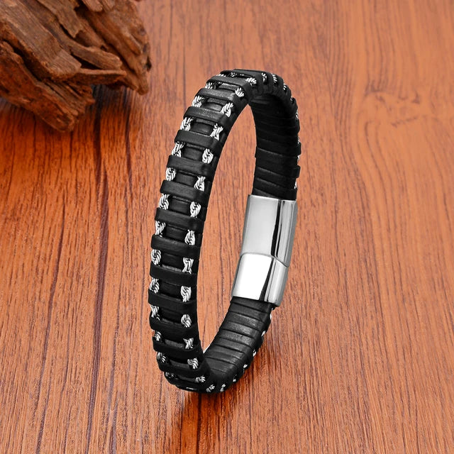 Vintage Hand-Woven Leather Cuff Bracelet Stainless Steel - iRelax® Australia