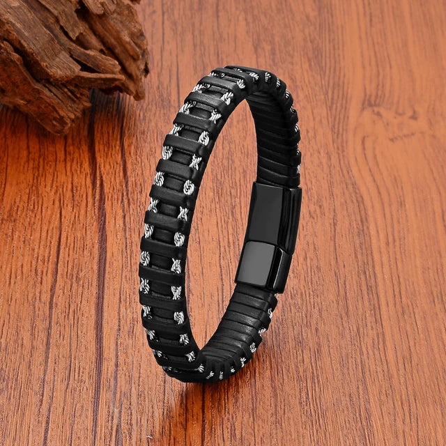 Vintage Hand-Woven Leather Cuff Bracelet Black Gun Plated - iRelax® Australia