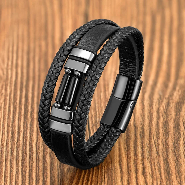 Vintage Multilayer Leather Bohemia Chakra Stone Bead Bracelet Black agate - iRelax® Australia