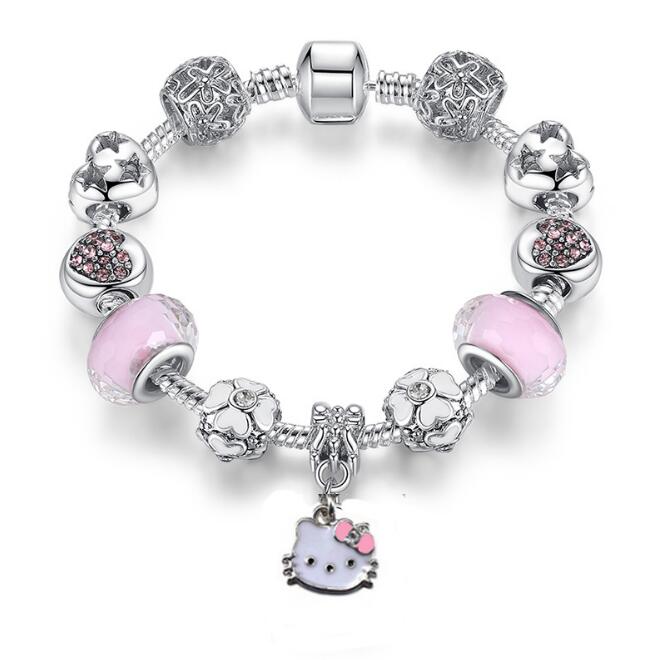 925 Sterling Silver Kitty Cat Charm Bracelet Pink Silver - iRelax® Australia