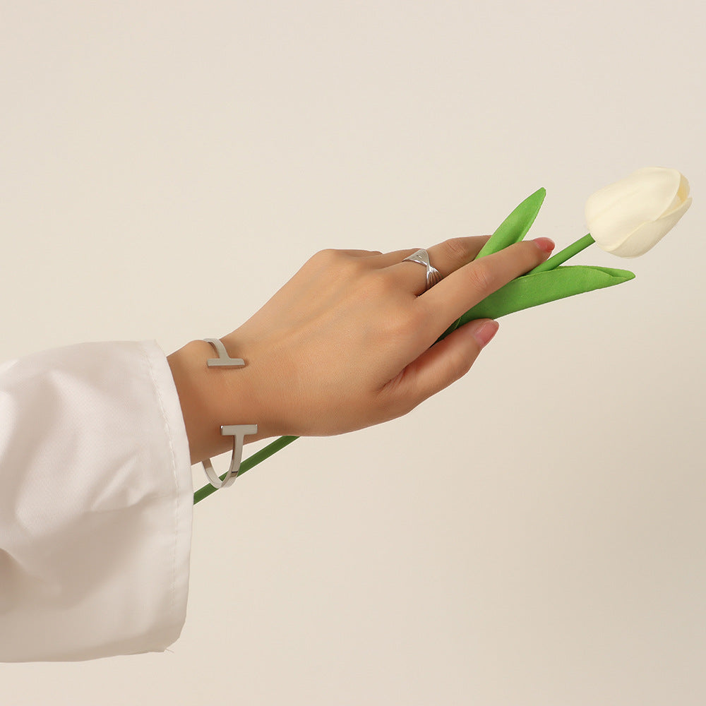 All-Match Geometric Titanium Steel T-Shaped Open Bracelet Steel - iRelax® Australia