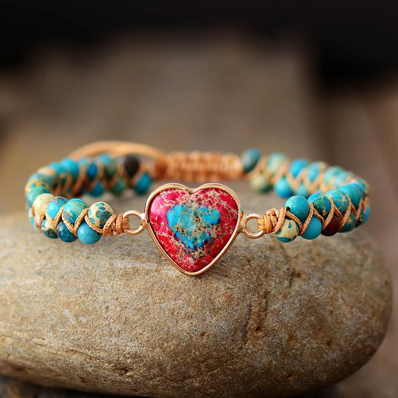 Natural Stone Heart Charm String Braided Bracelet - iRelax® Australia