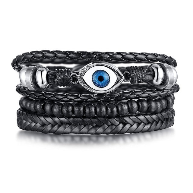 4pcs Set Adjustable Length Bohemia Bracelets Black Stainless Steel Eye - iRelax® Australia