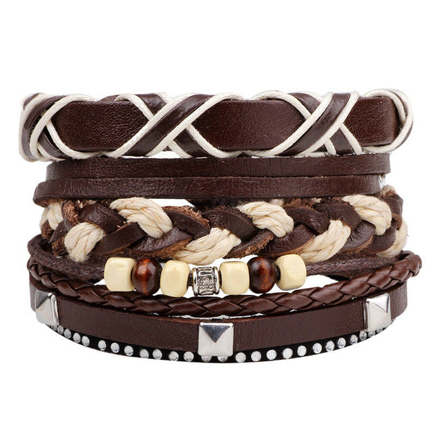Punk Leather Handmade Charm Bracelet Brown Braided Leather - iRelax® Australia