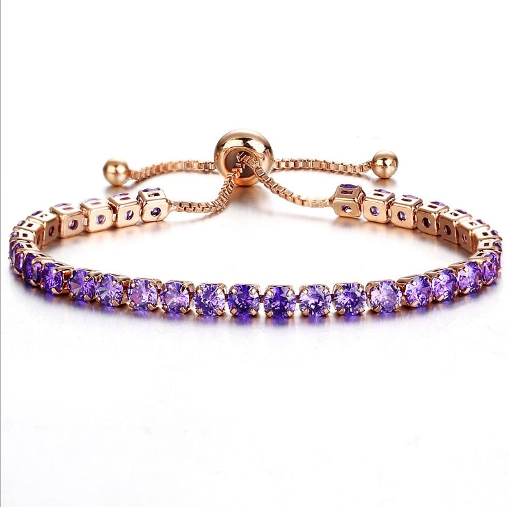 Luxury 4mm Cubic Zirconia Tennis Iced Out Chain Bracelet Purple with Gold - iRelax® Australia