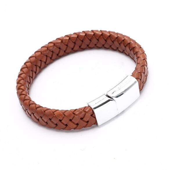 Braided Leather Bracelet Stainless Steel Magnetic Clasp Coffee - iRelax® Australia