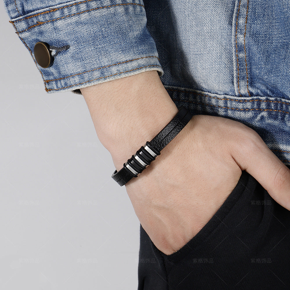 Stainless Steel Men's Leather Bracelet - iRelax® Australia