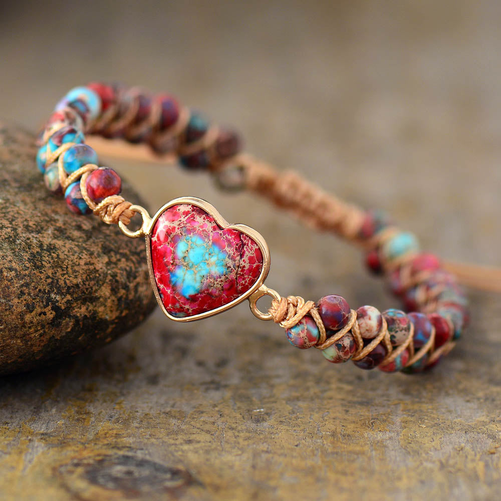 Natural Stone Heart Charm String Braided Bracelet - iRelax® Australia