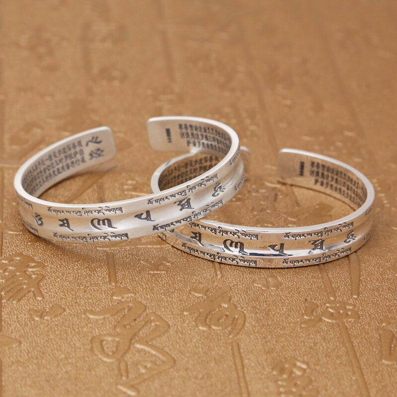 Sterling Silver S999 Buddha Scripture Mantra Bangle - iRelax® Australia