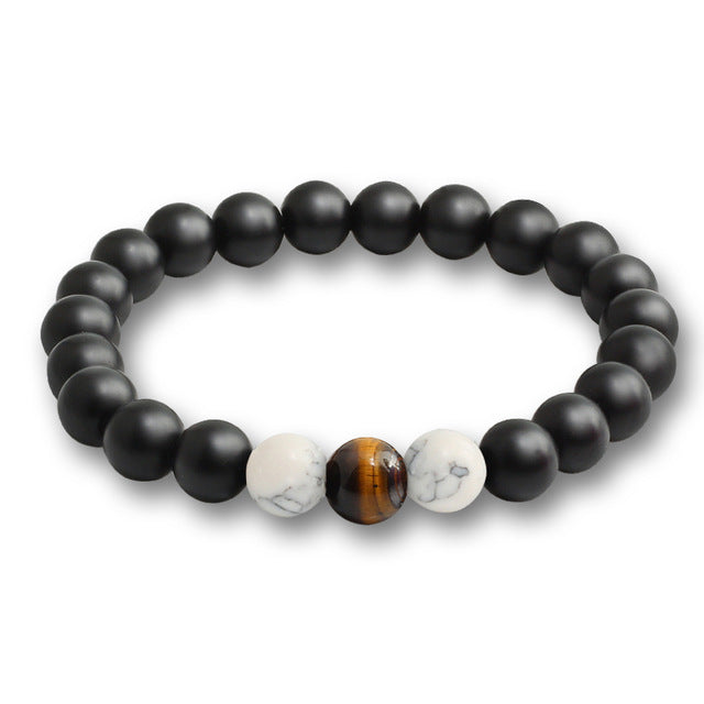 Black Lava Natural Stone Beads Bracelets Two White Stones - iRelax® Australia
