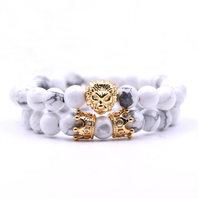 King Lion Natural Stone Bead Bracelet Charm White - iRelax® Australia