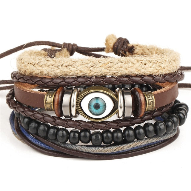 Punk Leather Handmade Charm Bracelet Eye with Black Beads - iRelax® Australia