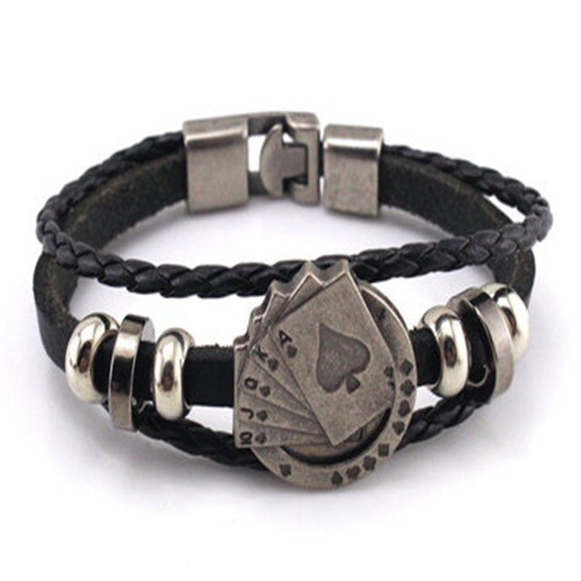Cowhide Playing Card Three Layer Bracelet Black - iRelax® Australia