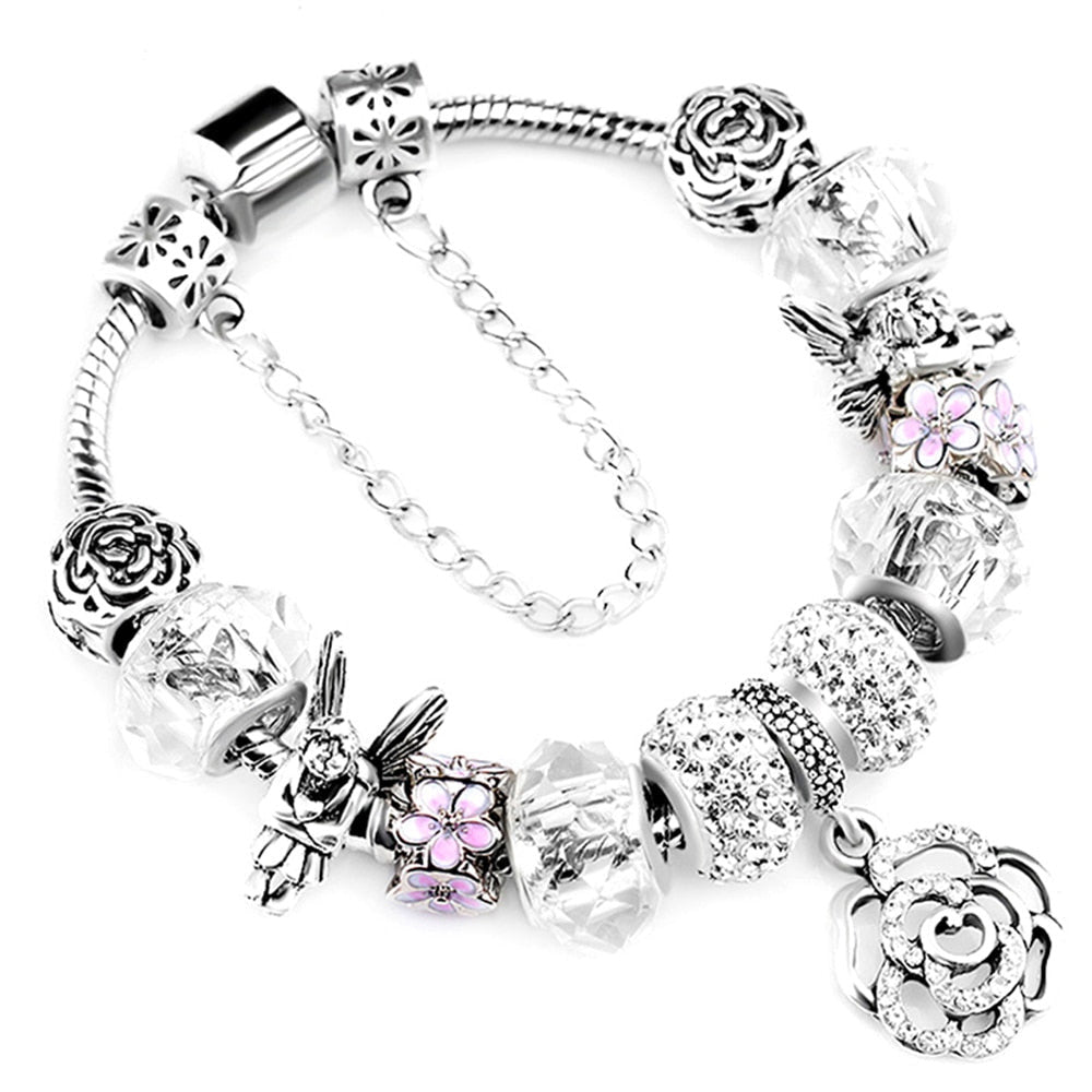 Silver Charms Crystal Flower Beads Bracelet - iRelax® Australia